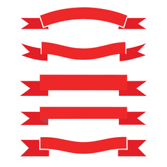 Five Red Ribbon Banners with Different Shapes and Styles on White Background vector