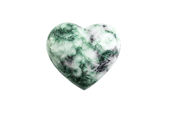 a green marble heart on a white background