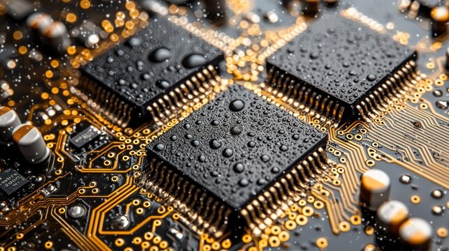 Water Droplets on a Circuit Board: A Macro Photography of Technology and Water