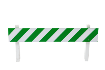 a green and white striped road sign on a white background