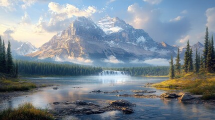 Fototapeta premium Majestic mountain lake at dawn