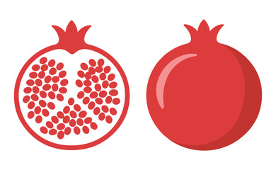 Whole and halved red pomegranate with seeds fruit