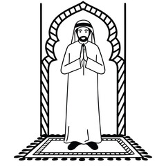 Fototapeta premium Muslim man in traditional clothing praying in an archway