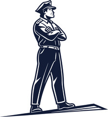 Standing Police Officer Illustration in Uniform with Crossed Arms