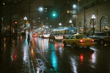 Obraz premium It's raining in city on streets