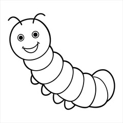 Cute Smiling Caterpillar Black and White Coloring Illustration for Kids