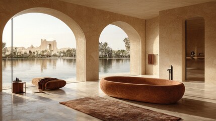 Luxury Desert Oasis Bathroom: Tranquil Relaxation by the Lake