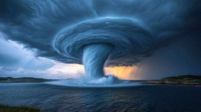 Massive water spout over the ocean - Powered by Adobe