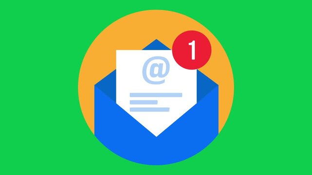 Animated Envelope Icon with Email Notification on Green Screen Background