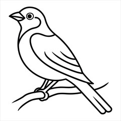 Outline Illustration of a Bird Sitting on a Branch for Coloring