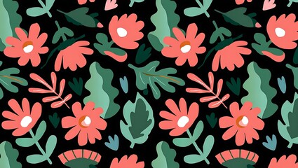 Coral Blooms Dance on Midnight, a Seamless Floral Fantasy