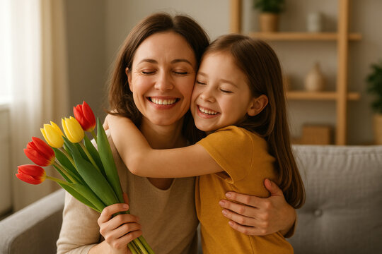 Mother and daughter sharing an affectionate hug.