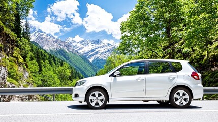 White Car on Mountain Road Trip.