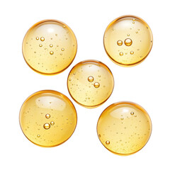 Fototapeta premium Five golden liquid spheres with small bubbles inside isolated on transparent background