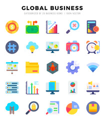 Vector icons set of Global Business. Flat style Icons.