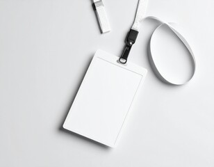 Blank Employee ID Badge or Access Card with Lanyard and Clear Plastic Holder on White Background