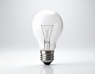Close-up of a clear incandescent light bulb with a visible filament against a plain white background