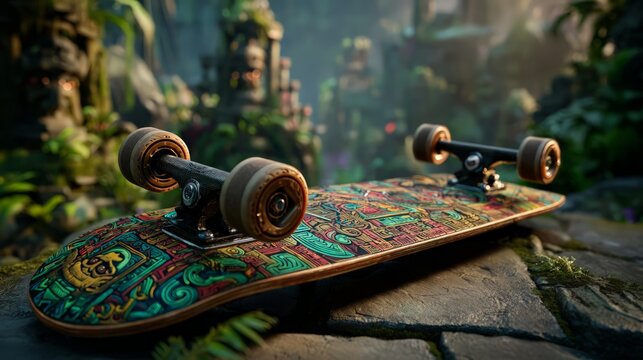 Colorful Skateboard Deck In Tropical Setting - Powered by Adobe