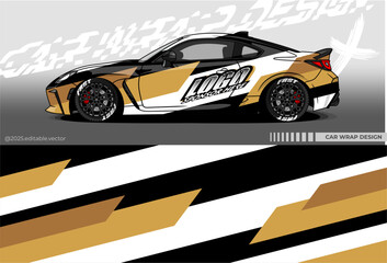 Car Wrap Design. Vector car livery sticker in black, gold and white . Full-body car sticker suitable for racing, rallying, and everyday use.