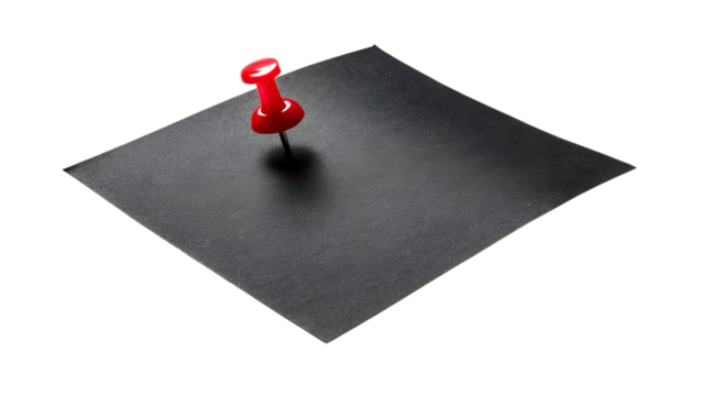 red push pin and black note isolated on transparent background - Powered by Adobe