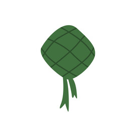 Flat illustration of ketupat, a traditional rice cake wrapped in woven palm leaves. Widely used during Eid al-Fitr celebrations across Southeast Asia, especially in Indonesia and Malaysia.