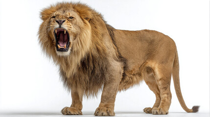 Obraz premium Angry roaring male lion in mid-roar for wildlife photography safari ads action posters predator awareness zoo visuals and strength symbols