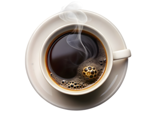Top View of Steaming Black Coffee on Transparent Background