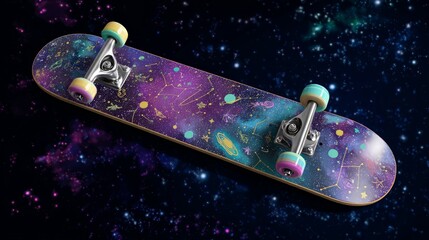 Colorful Skateboard Design Against A Space Background