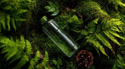 Plastic bottle littering forest floor nature photography green environment close-up view environmental awareness
