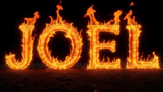 Burning JOEL Text in Vibrant Flames on Black Background | 4K Fiery Prophetic Scripture Animation


