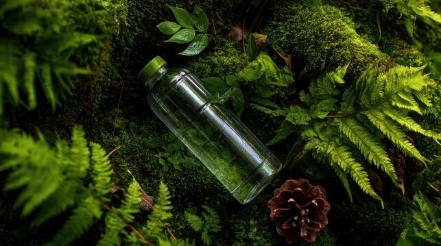 Plastic bottle littering forest floor nature photography green environment close-up view environmental awareness