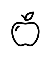 Simple black outline drawing of a whole apple with a leaf.