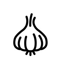 A simple, black and white line drawing of a garlic bulb on a white background.