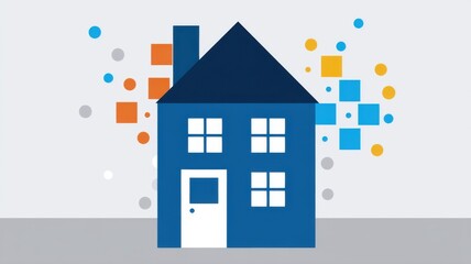 Real estate foreclosure crisis Abstract illustration of a blue house with colorful shapes around it.
