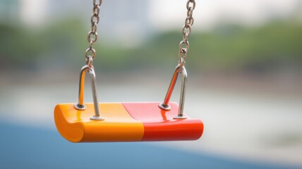 Real estate foreclosure crisis Colorful children's swing hanging in a playground.