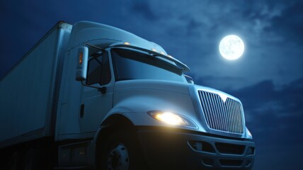 Real estate foreclosure crisis Truck under the moonlit sky at night.