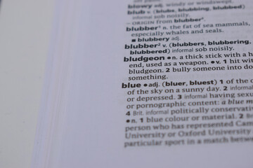 Close Up Of English Dictionary Page With Definition Word -Blue