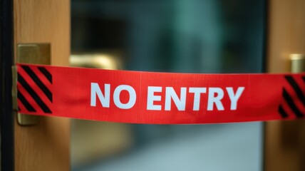 Real estate foreclosure crisis Red "No Entry" tape blocking a doorway indicating restricted access.