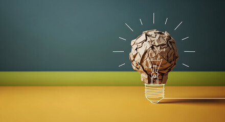 Creative Mind Spark - Crumpled Paper Lightbulb with Drawn Filaments