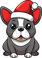 Cute white puppy in a Santa hat, a fun Christmas character illustration