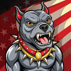 Angry red devil cartoon zombie monster face illustration with scary teeth and evil skull character design