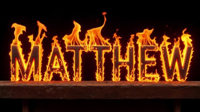 Burning MATTHEW Text in Vibrant Flames on Black Background | 4K Fiery Gospel Scripture Animation


