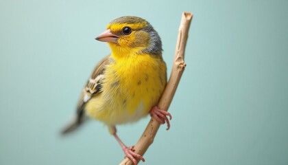 Fototapeta premium Cute Yellow Canary Bird on Branch