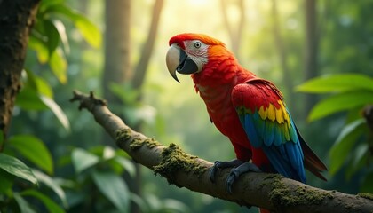 Vibrant Scarlet Macaw in Lush Rainforest