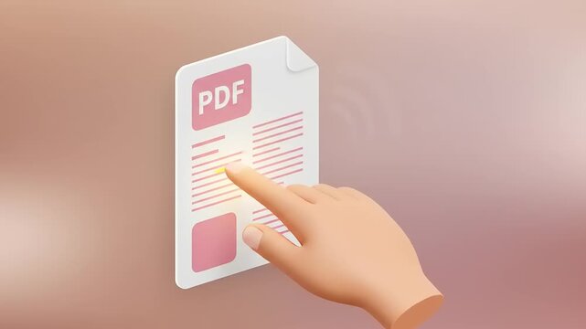 Hand interacting with a digital document labeled PDF, showcasing modern technology in action