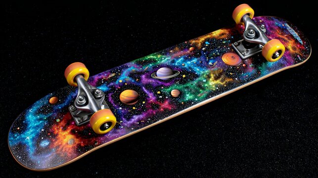 Colorful Space-Themed Skateboard Deck