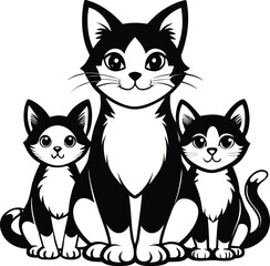 A charming collection of cartoon cat and dog animal character illustrations, featuring cute kittens, funny felines, and playful pups in various designs including black and white sets
