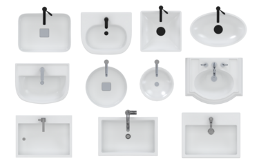 White Ceramic Bathroom Sinks from Top View- set of wash basins
