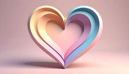 Pastel heart shape, layered, 3D, abstract