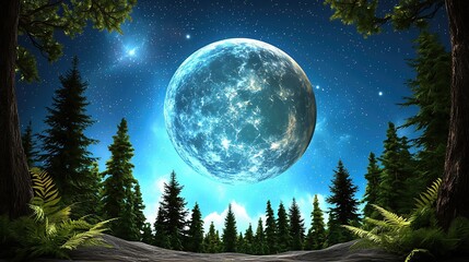 Naklejka premium Glowing Pixel Moon Over a Nighttime Forest